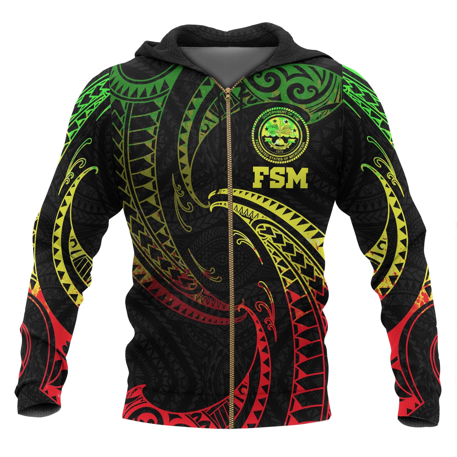 Federated States of Micronesia All Over Zip up Hoodie Reggae Tribal Wave Unisex Reggae - Polynesian Pride