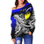 Palau Women's Off Shoulder Sweaters - Tribal Jungle Pattern Blue Color - Polynesian Pride