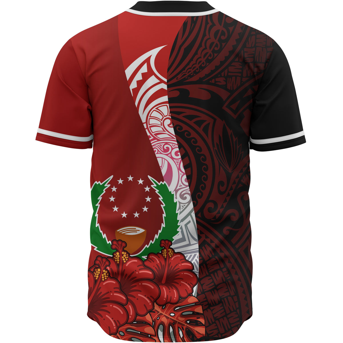 Pohnpei Polynesian Custom Personalised Baseball Shirt - Coat Of Arm With Hibiscus - Polynesian Pride