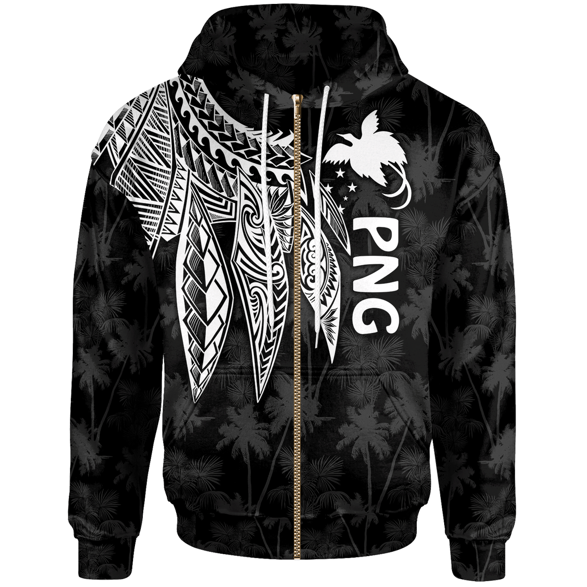 Papua New Guinea Zip up Hoodie Polynesian Wings (White) Unisex White - Polynesian Pride