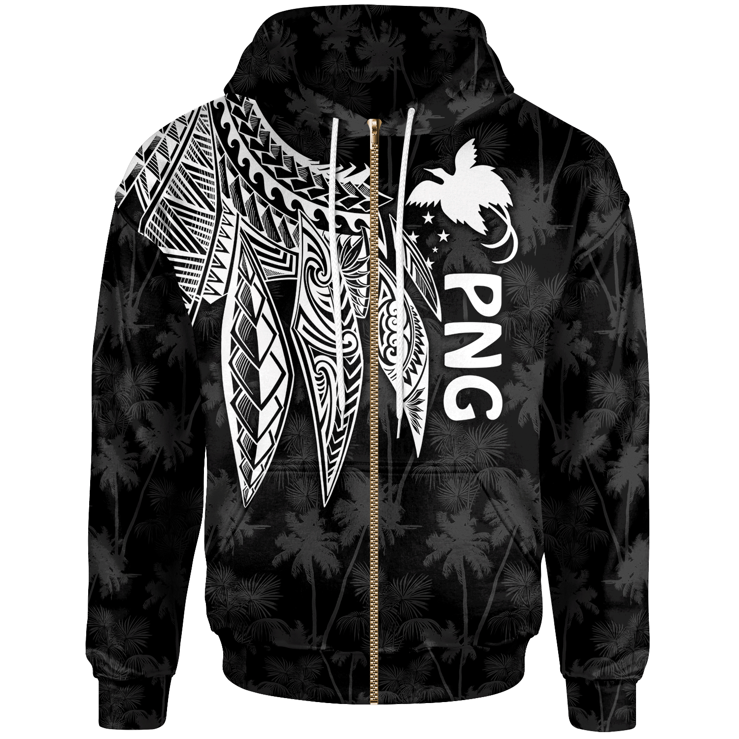 Papua New Guinea Zip up Hoodie Polynesian Wings (White) Unisex White - Polynesian Pride