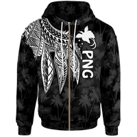 Papua New Guinea Zip up Hoodie Polynesian Wings (White) Unisex White - Polynesian Pride