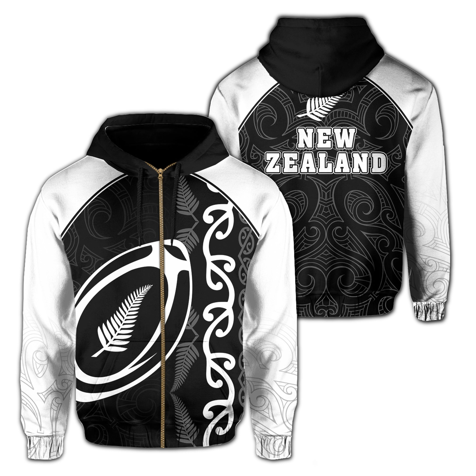 New Zealand Silver Fern Rugby Maori Zipper Hoodie Ciara Style Unisex White - Polynesian Pride