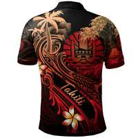 Tahiti Polynesian Polo Shirt Plumeria Flowers and Waves - Polynesian Pride