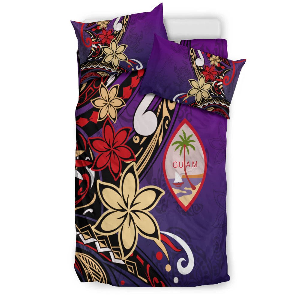 Guam Bedding Set - Tribal Flower With Special Turtles Purple Color - Polynesian Pride