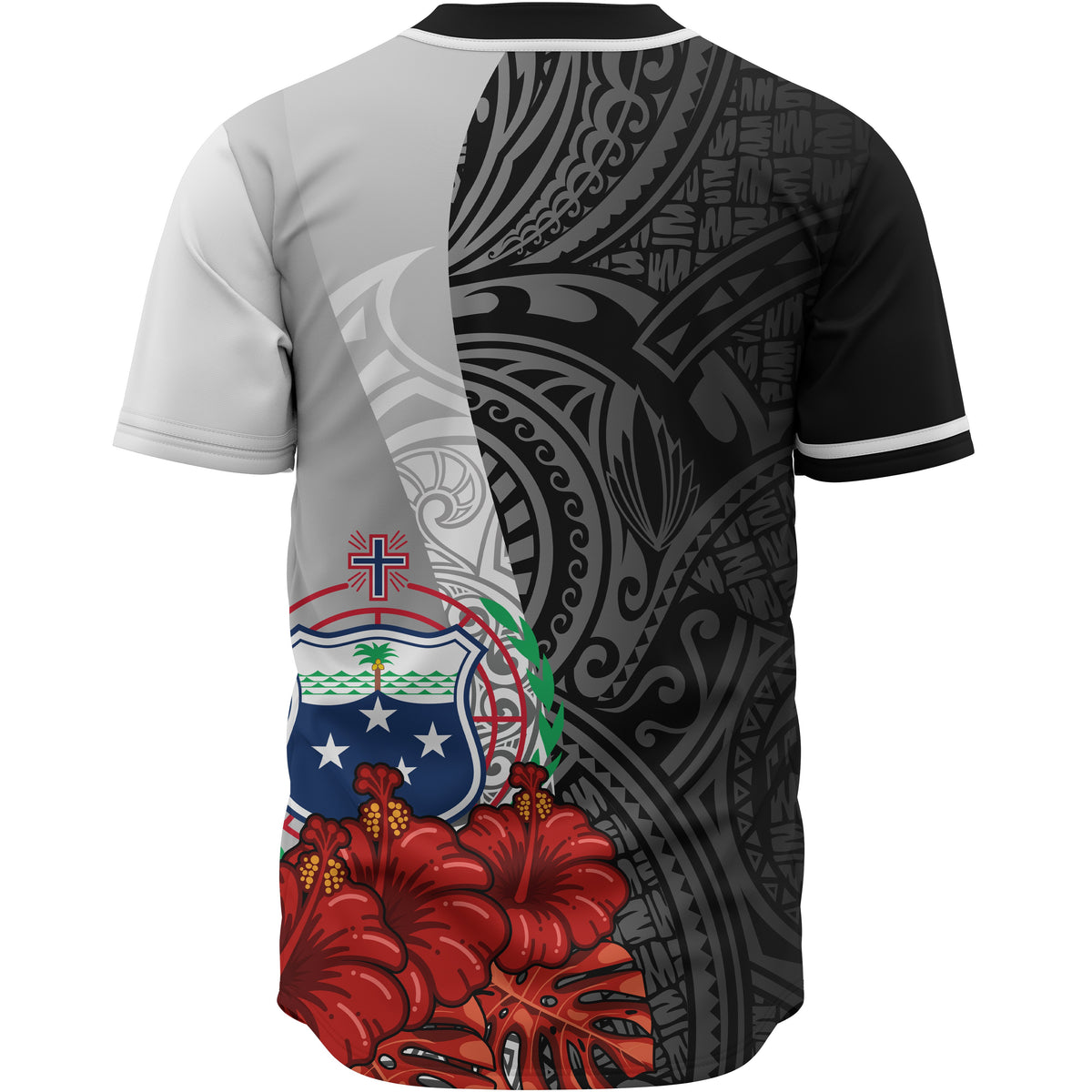 Samoa Polynesian Custom Personalised Baseball Shirt - Coat Of Arm With Hibiscus White - Polynesian Pride