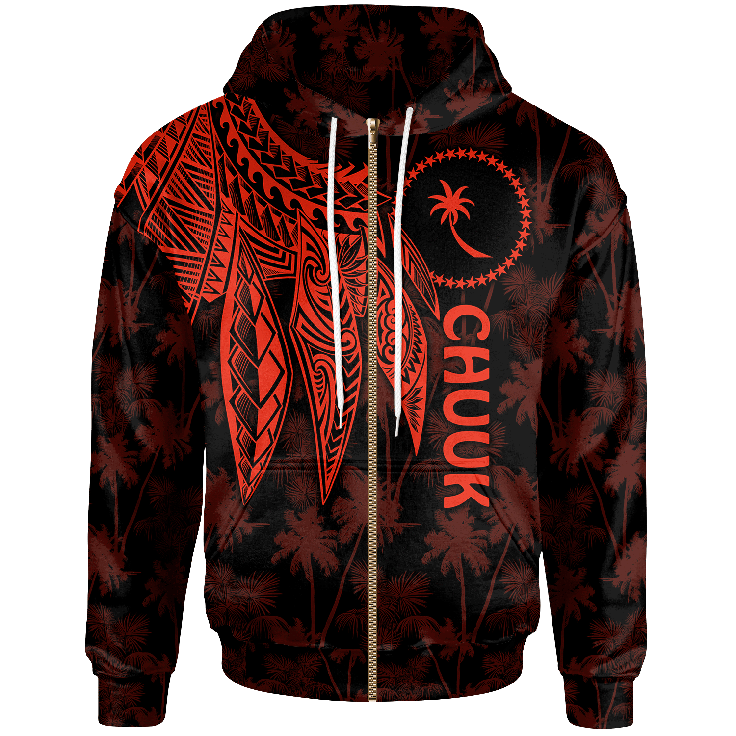 Chuuk Zip up Hoodie Polynesian Wings (Red) Unisex Red - Polynesian Pride