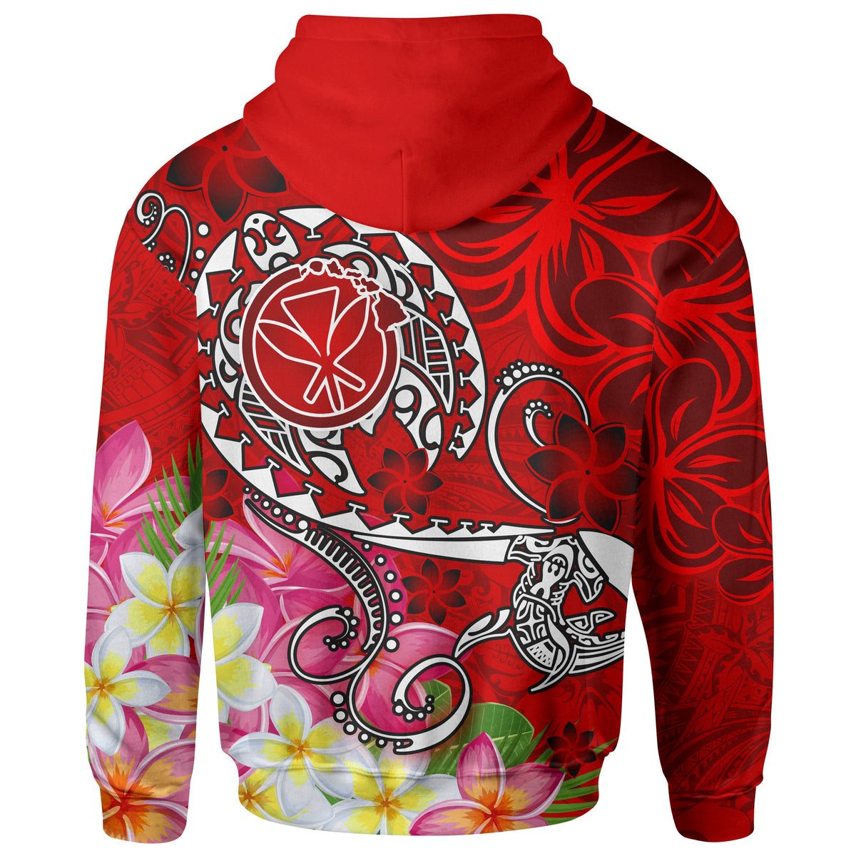 Hawaii Zip up Hoodie Turtle Plumeria Polynesian Tattoo Red Color - Polynesian Pride