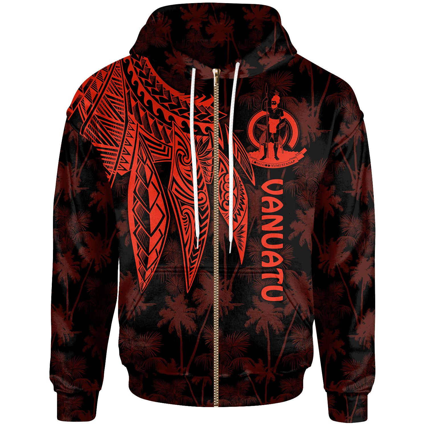 Vanuatu Zip up Hoodie Polynesian Wings (Red) Unisex Red - Polynesian Pride