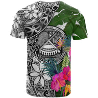 American Samoa T Shirt White Turtle Plumeria Banana Leaf - Polynesian Pride
