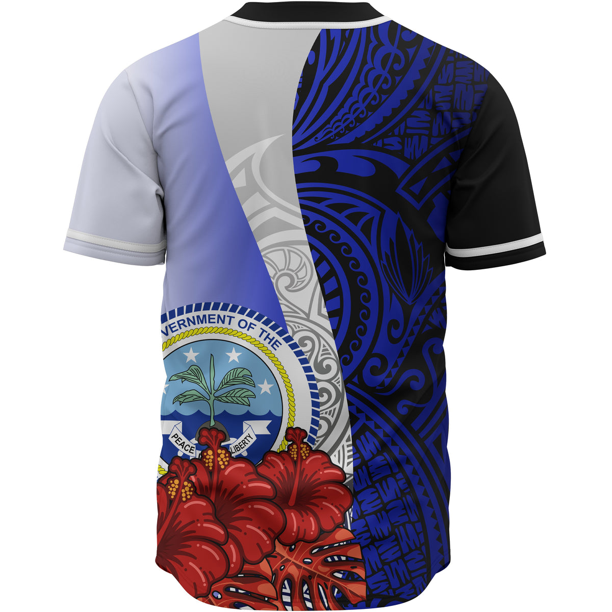 Federated States Of Micronesia Polynesian Custom Personalised Baseball Shirt - Coat Of Arm With Hibiscus Blue - Polynesian Pride