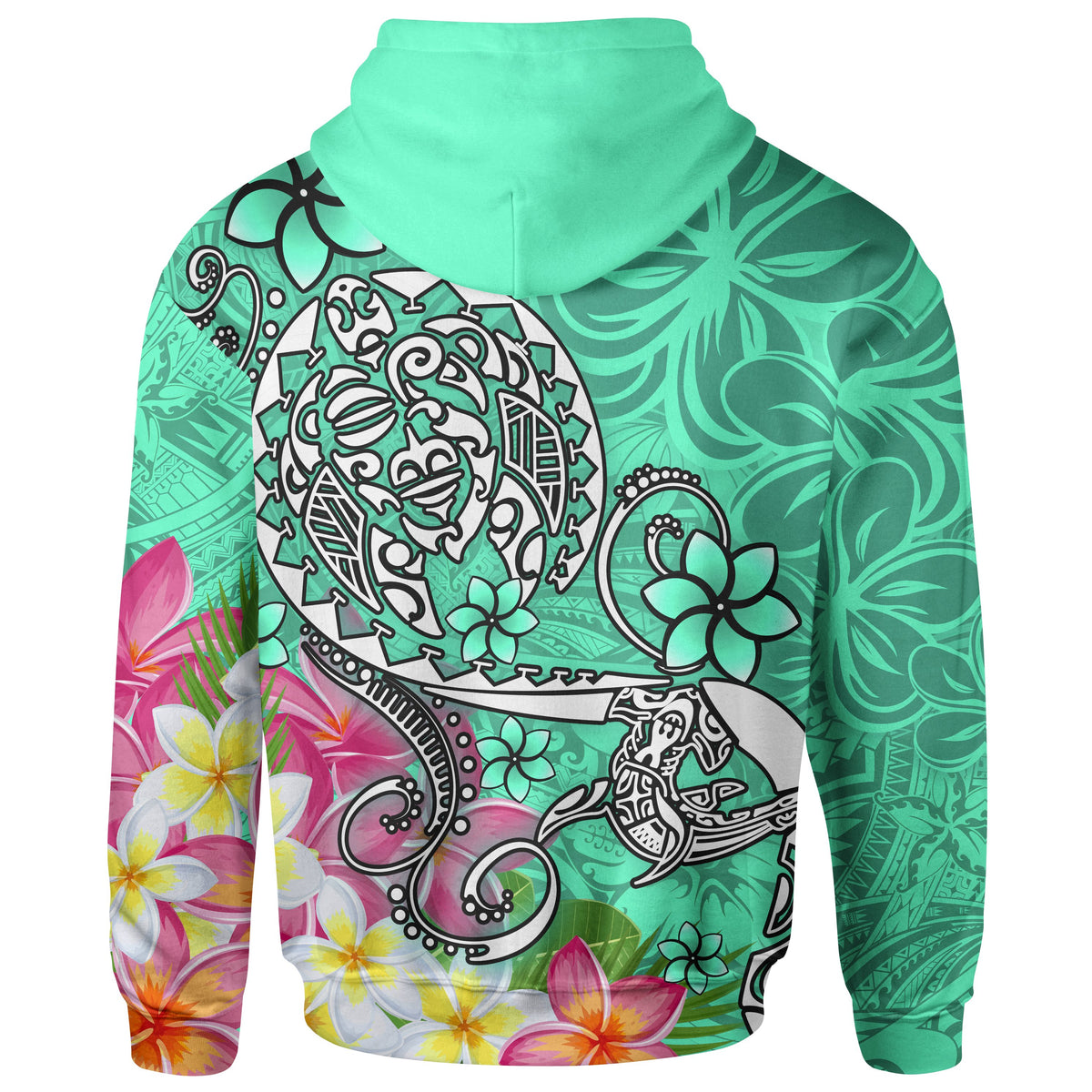 Polynesian Hoodie Turtle Plumeria Turquoise Color - Polynesian Pride
