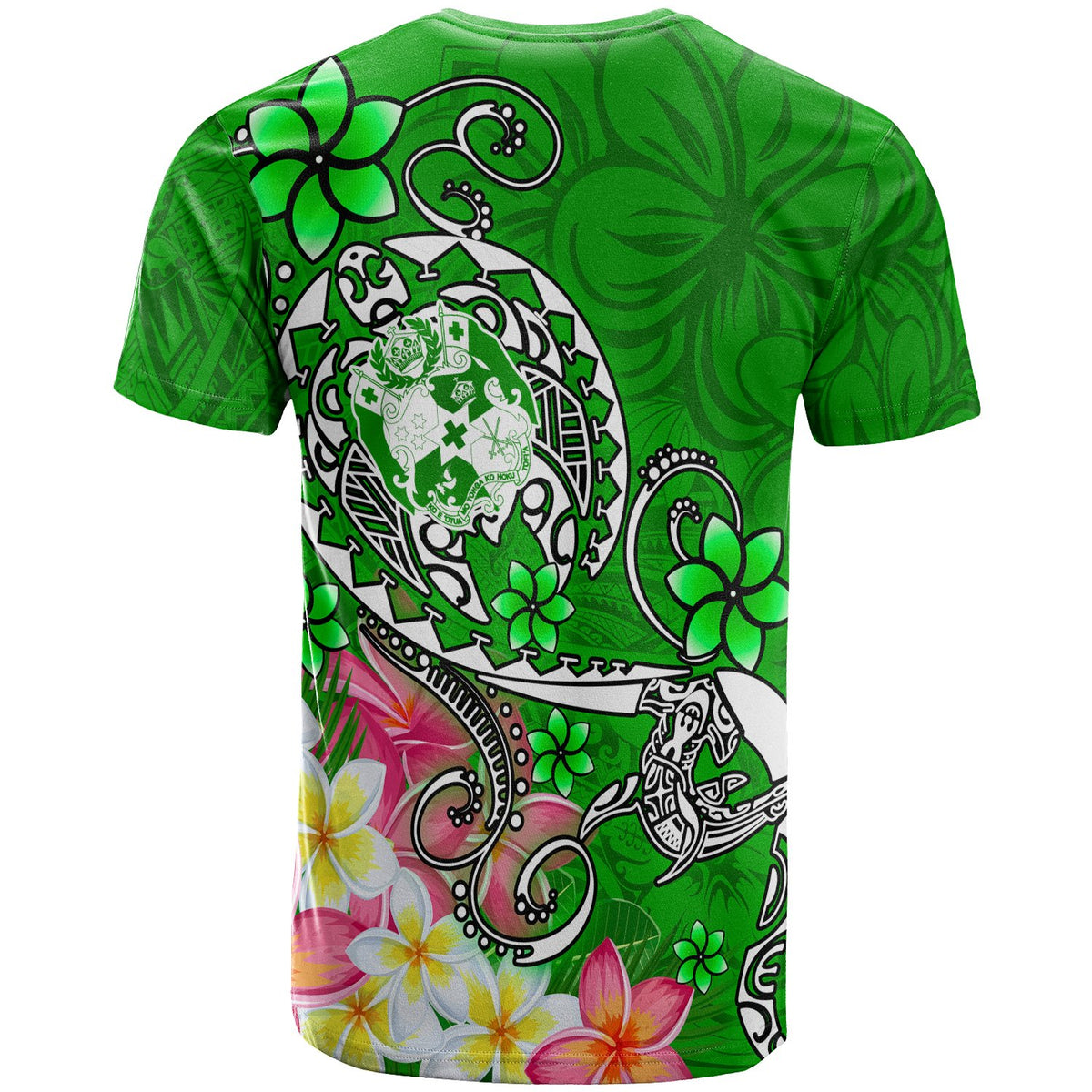 Tonga T Shirt Turtle Plumeria (GREEN) - Polynesian Pride