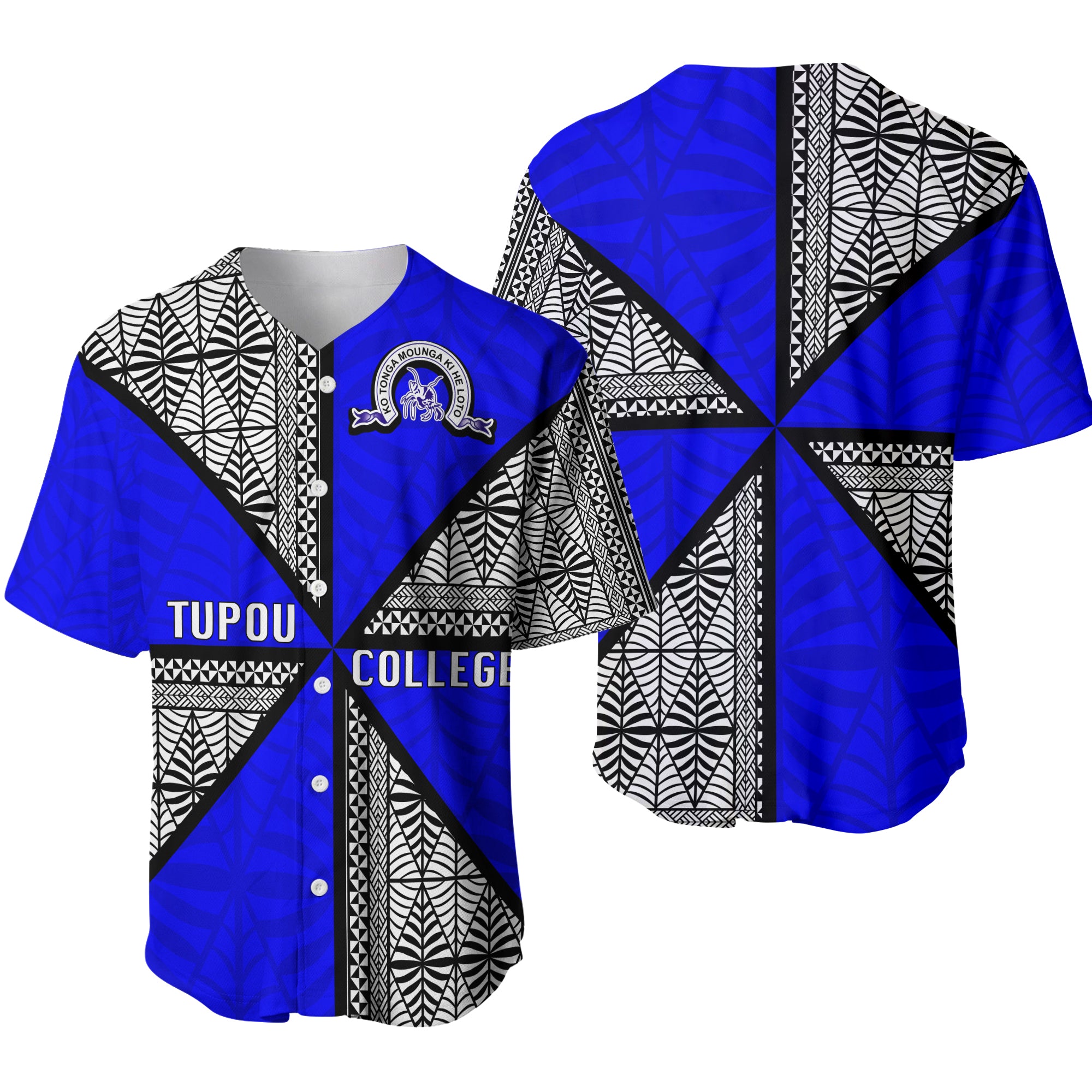 Tonga Tupou College Baseball Jersey - Tongan Patterns - LT20 Blue - Polynesian Pride