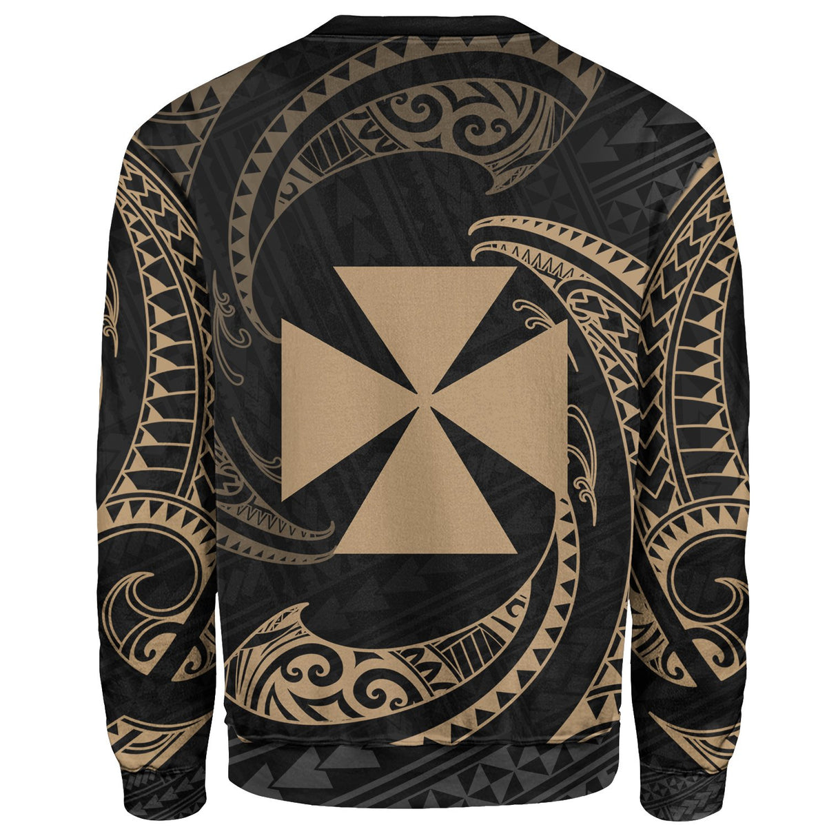 Wallis and Futuna Polynesian Custom Personalised Sweater - Gold Tribal Wave - Polynesian Pride
