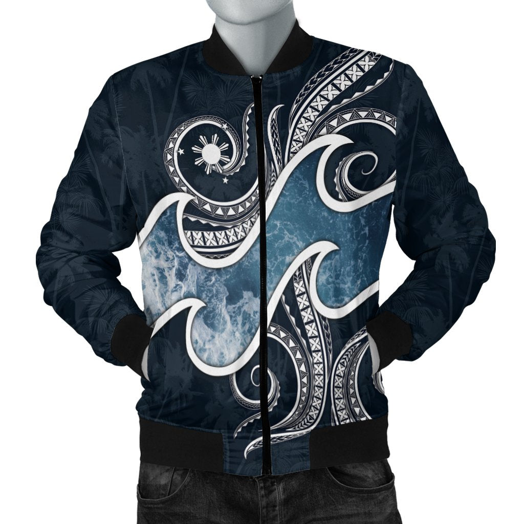 The Philippines Men's Bomber Jacket - Ocean Style Blue - Polynesian Pride