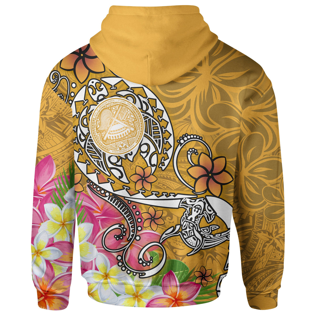 American Samoa Polynesian Hoodie Turtle Plumeria (Gold) - Polynesian Pride