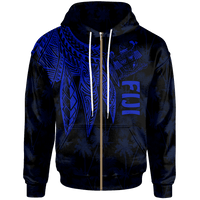 Fiji Zip up Hoodie Polynesian Wings (Blue) Unisex Blue - Polynesian Pride