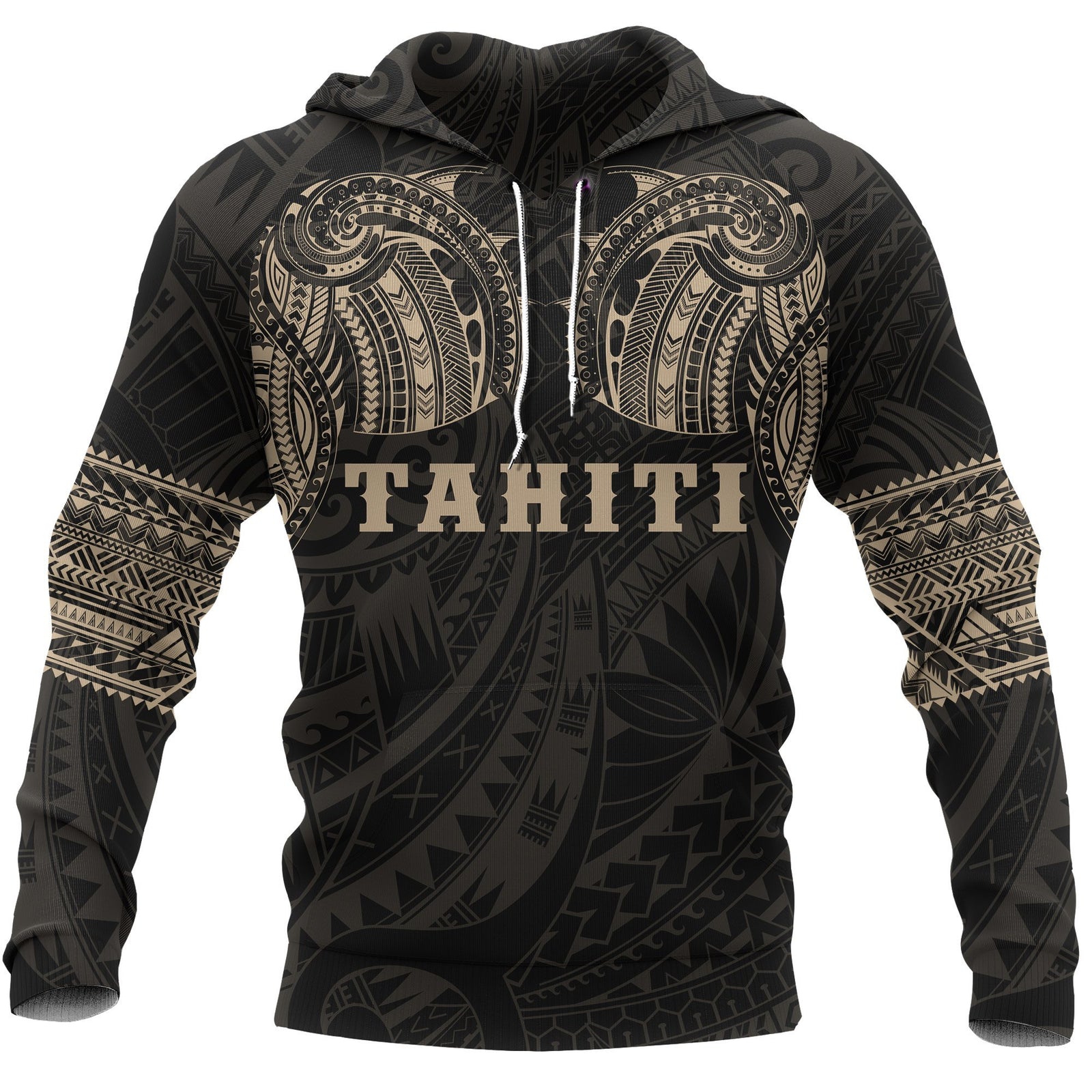 Tahiti Polynesian Tattoo All Over Hoodie Gold Unisex Gold - Polynesian Pride