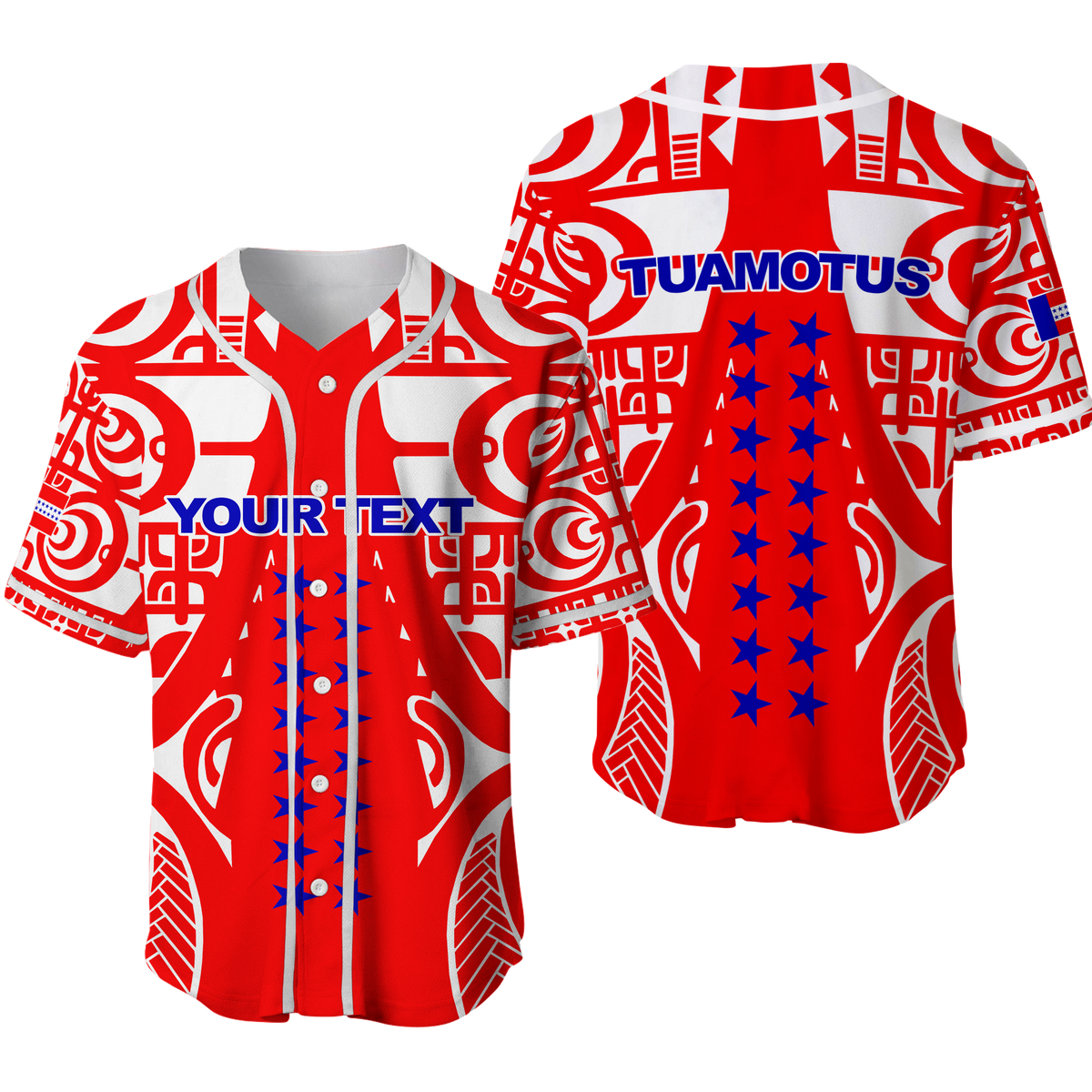 (Custom Personalised) Tuamotu Archipelago Tribal Tattoo Baseball Jersey - LT12 Red - Polynesian Pride