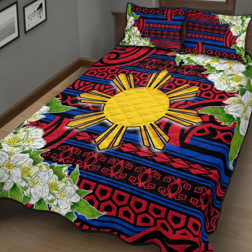 Philippines Bed Quilt Set - Jasmine Flower Style Art - Polynesian Pride