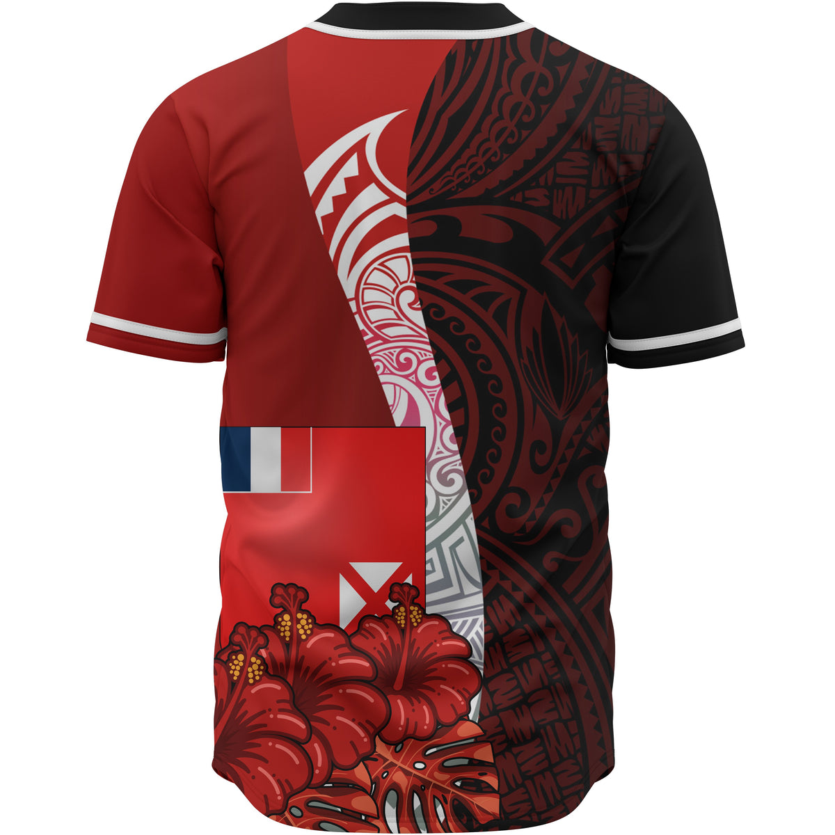Wallis and Futuna Polynesian Baseball Shirt - Coat Of Arm With Hibiscus - Polynesian Pride