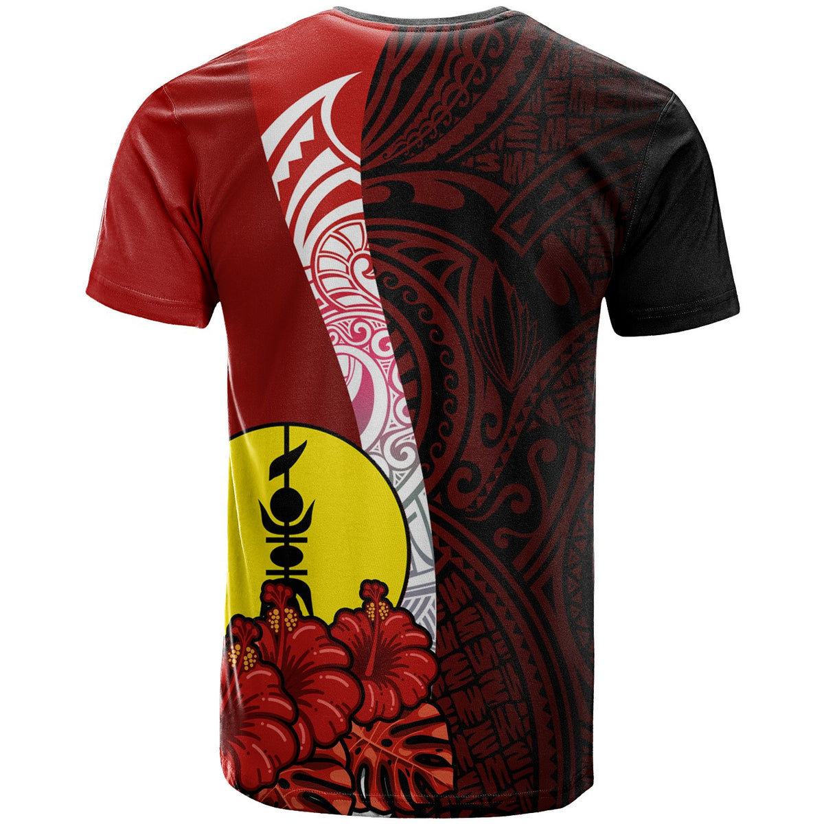 New Caledonia Polynesian T Shirt Coat Of Arm With Hibiscus - Polynesian Pride