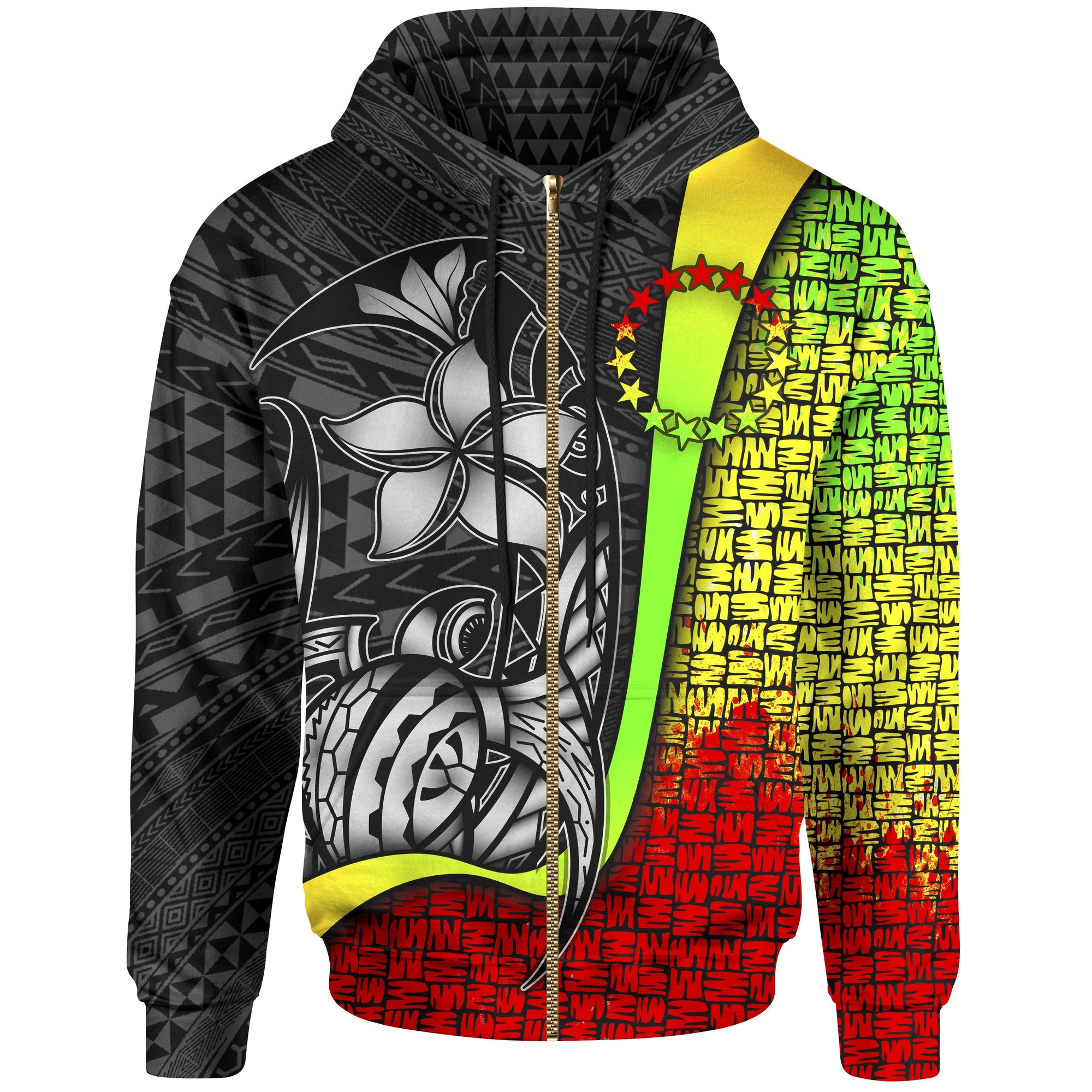 Cook Islands Polynesian Zip up Hoodie Reggae Turtle with Hook Unisex REGGAE - Polynesian Pride