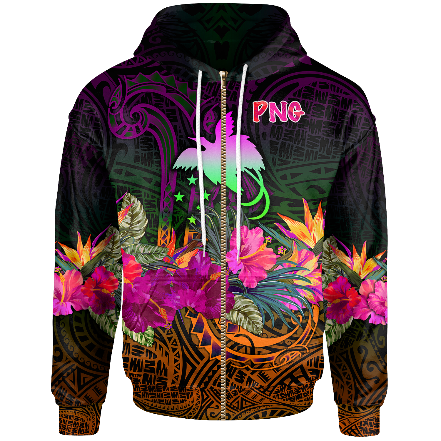Papua New Guinea Zip up Hoodie Summer Hibiscus Unisex Reggae - Polynesian Pride