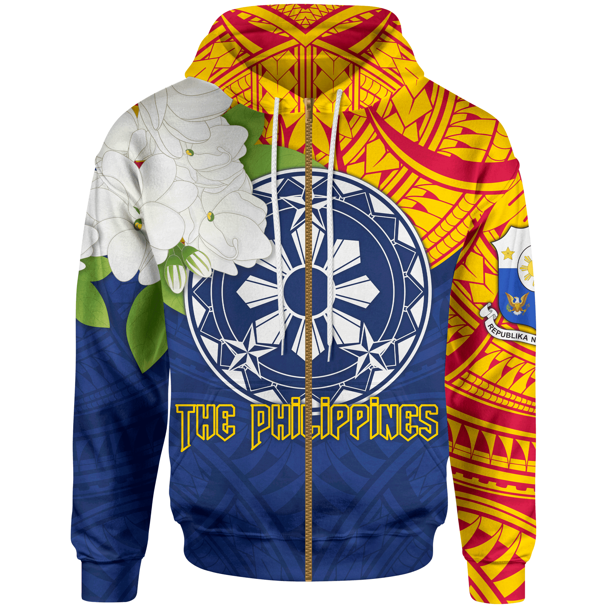 The Philippines Zip up Hoodie Filipino Sampaguita Unisex Blue - Polynesian Pride