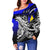 Tokelau Women's Off Shoulder Sweaters - Tribal Jungle Pattern Blue Color - Polynesian Pride