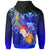 Polynesian Hawaii Custom Hoodie Kanaka Maoli Humpback Whale with Tropical Flowers (Blue) - Polynesian Pride