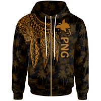Papua New Guinea Zip up Hoodie Polynesian Wings (Golden) Unisex Golden - Polynesian Pride