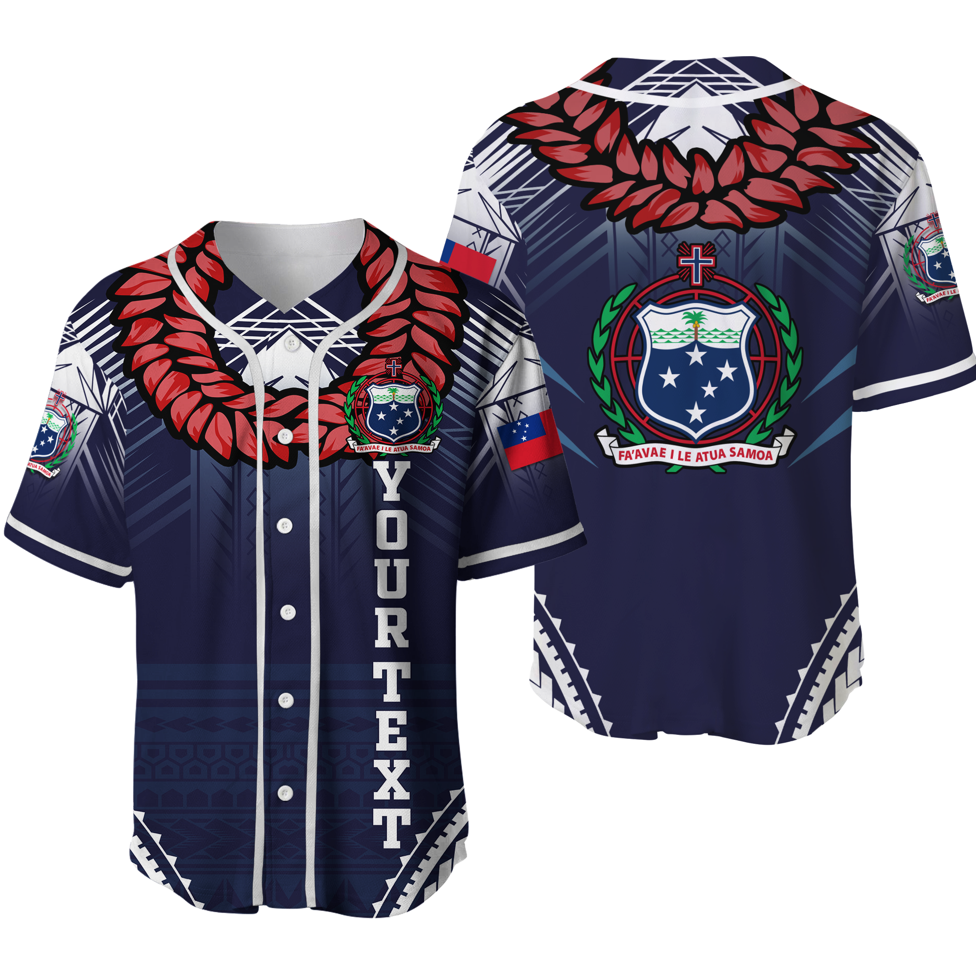 (Custom Personalised) Samoan Ula Fala Art Baseball Jersey - LT12 Blue - Polynesian Pride