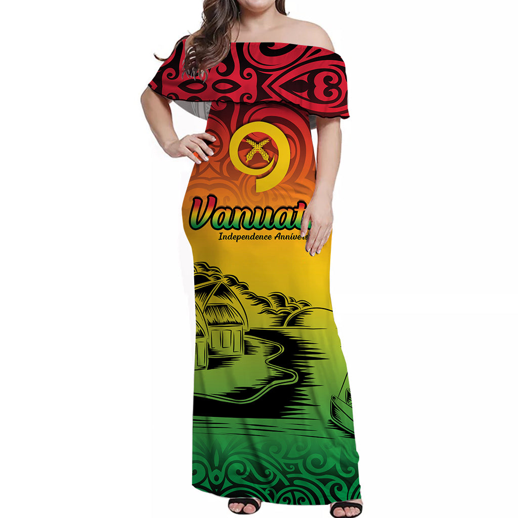 Vanuatu Peaceful Off Shoulder Long Dress - Independence Anniversary LT13 Long Dress Red - Polynesian Pride