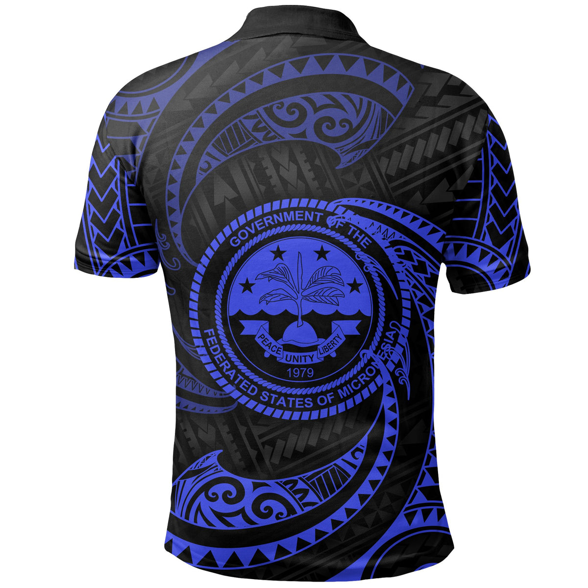 Federated States of Micronesia Polynesian Polo Shirt Blue Tribal Wave - Polynesian Pride
