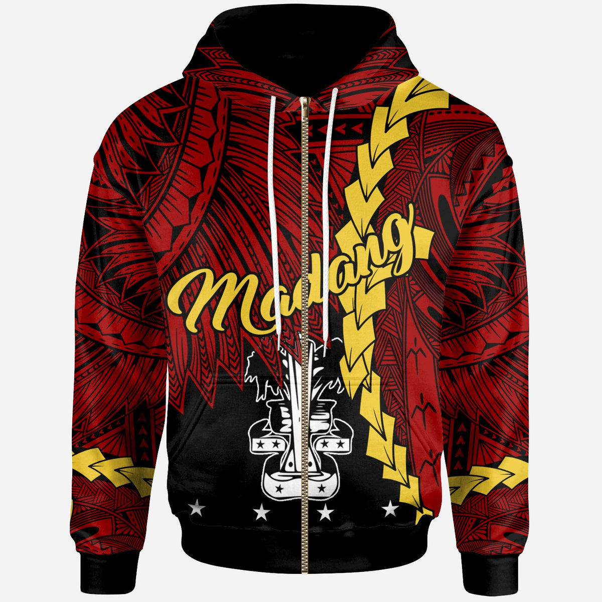 Papua New Guinea Madang Province Polynesian Zip Hoodie Tribal Wave Tattoo Unisex Red - Polynesian Pride