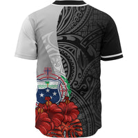 Samoa Polynesian Baseball Shirt - Coat Of Arm With Hibiscus White - Polynesian Pride