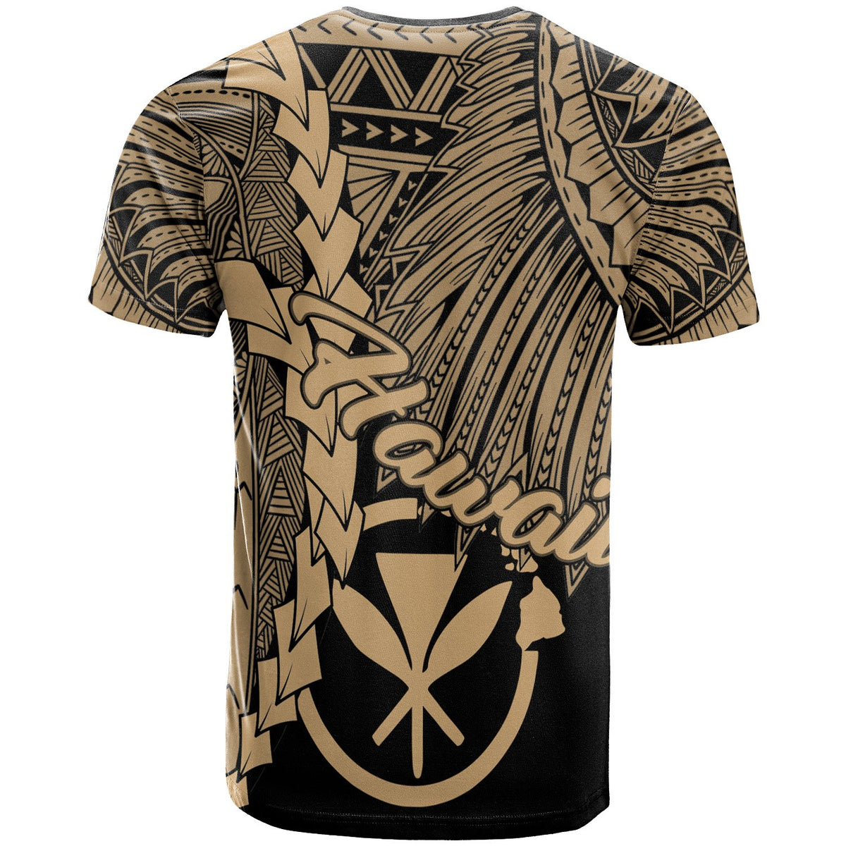 Hawaii Polynesian T Shirt Tribal Wave Tattoo Gold - Polynesian Pride