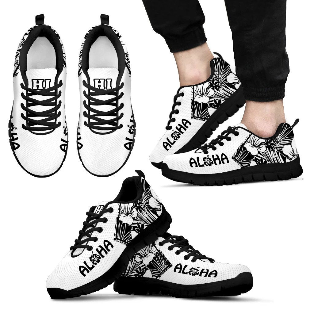 Hawaii Hibiscus Triangle Sneakers Men's Sneakers Black - Polynesian Pride