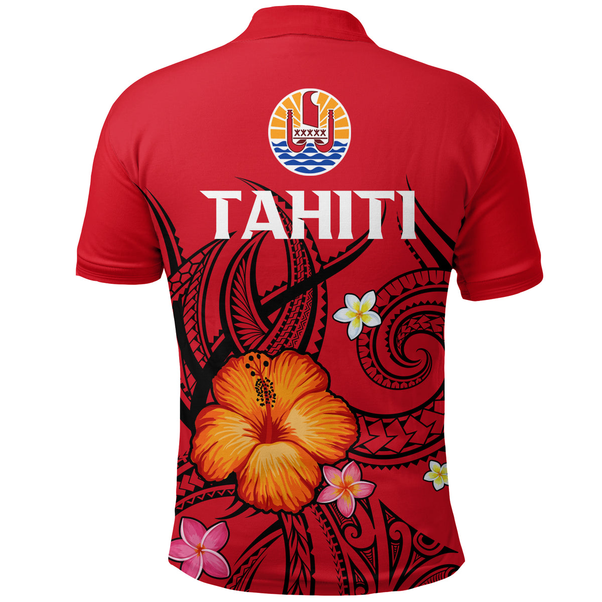 French Polynesia Polo Shirt Hibiscus With Tribal LT12 - Polynesian Pride
