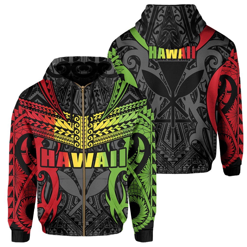 Hawaii Polynesian Tribal Kanaka Maoli Zipper Hoodie Reggae Mark Style Unisex Black - Polynesian Pride