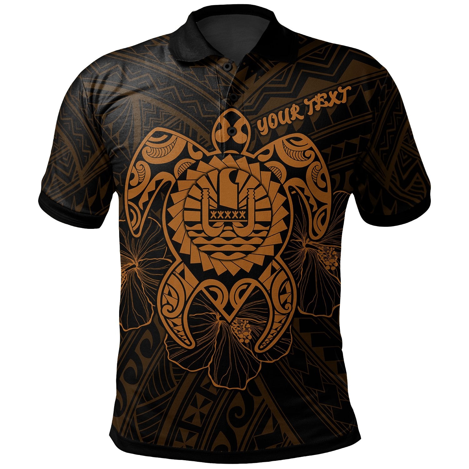 Tahiti Polynesian Custom Polo Shirt Vintage Polynesian Turtle (Golden) Unisex Golden - Polynesian Pride