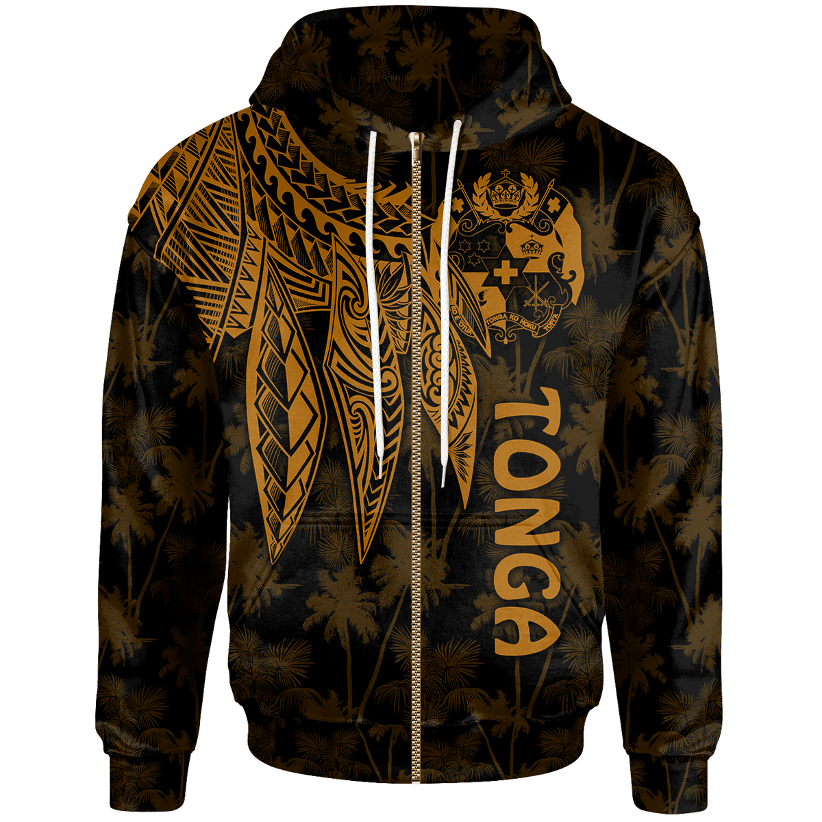 Tonga Zip up Hoodie Polynesian Wings (Golden) Unisex Golden - Polynesian Pride