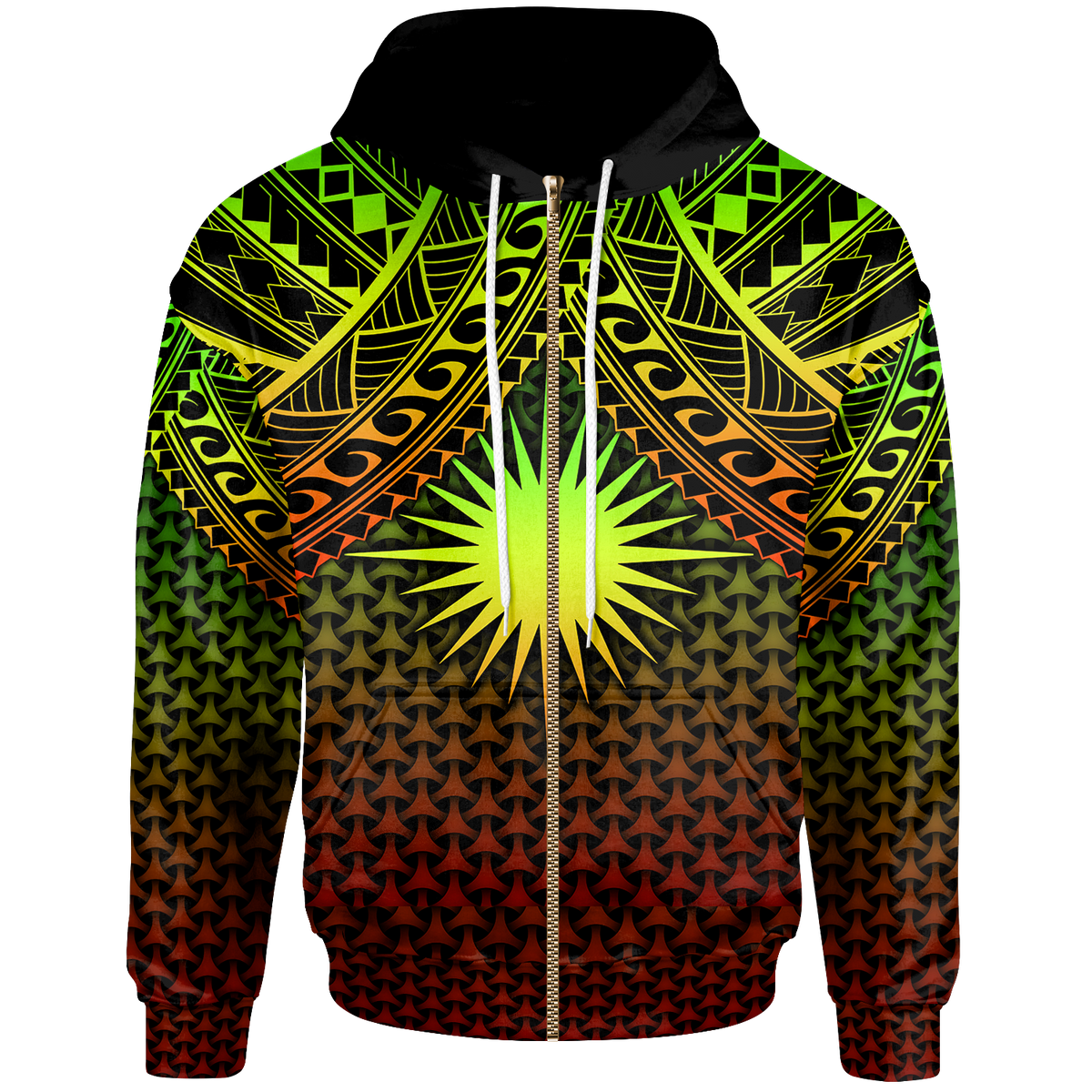 Polynesian Marshall Islands Custom Zip up Hoodie Reggae Vintage Polynesian Patterns Unisex Reggae - Polynesian Pride