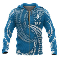 Yap Micronesia All Over Zip up Hoodie Blue Tribal Wave Unisex Blue - Polynesian Pride