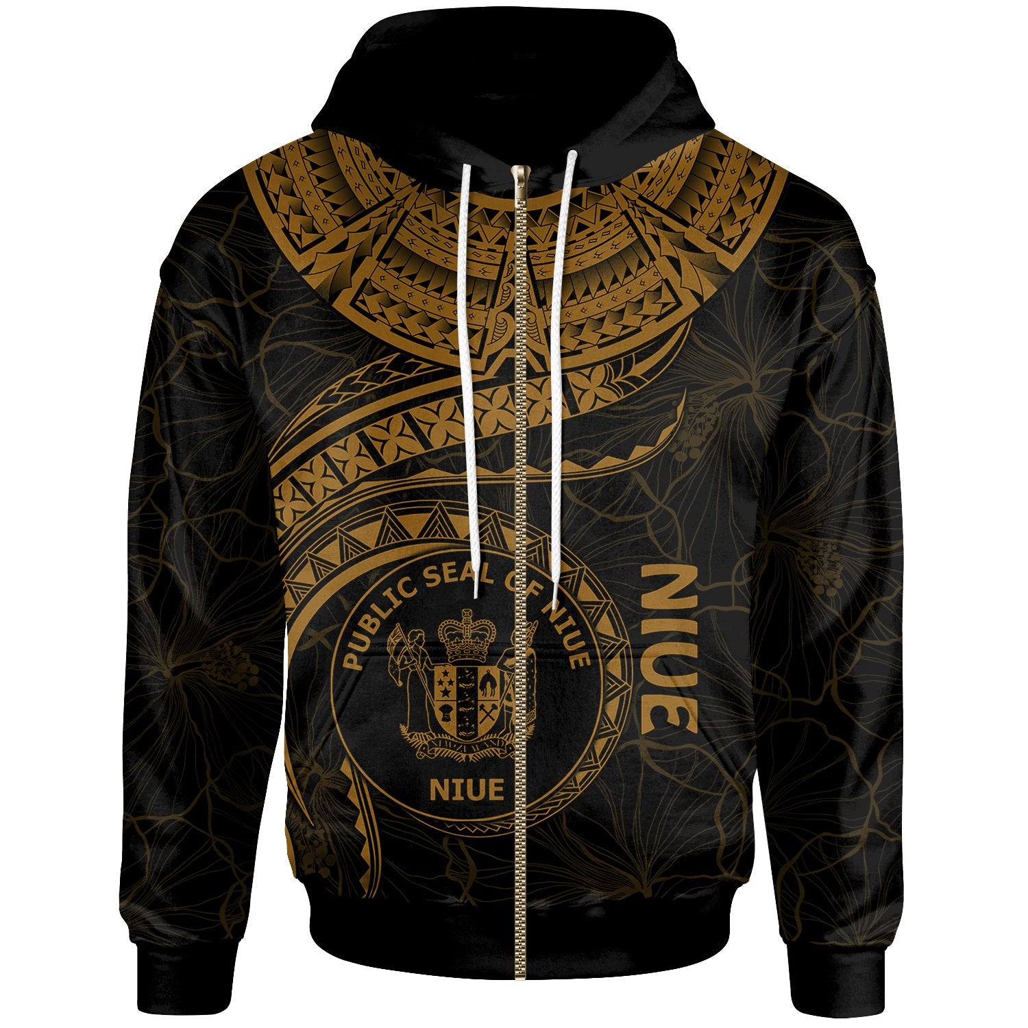 Niue Polynesian Zip up Hoodie Niue Waves (Golden) Unisex Golden - Polynesian Pride