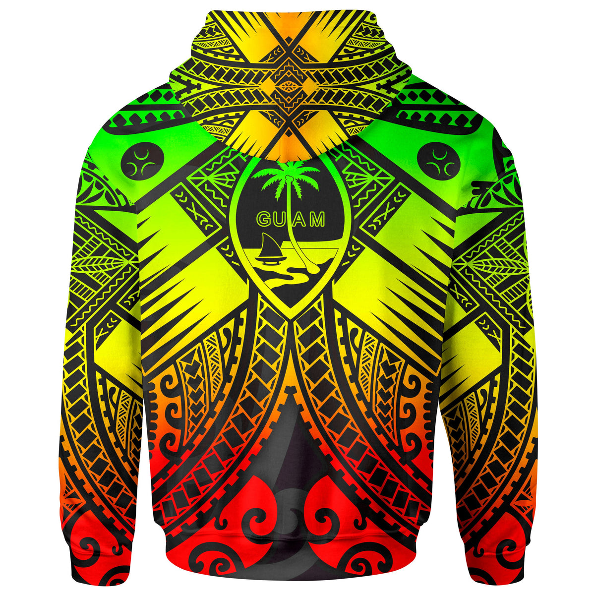 Guam Polynesian Zip up Hoodie Guam Reggae Seal with Polynesian Tattoo - Polynesian Pride