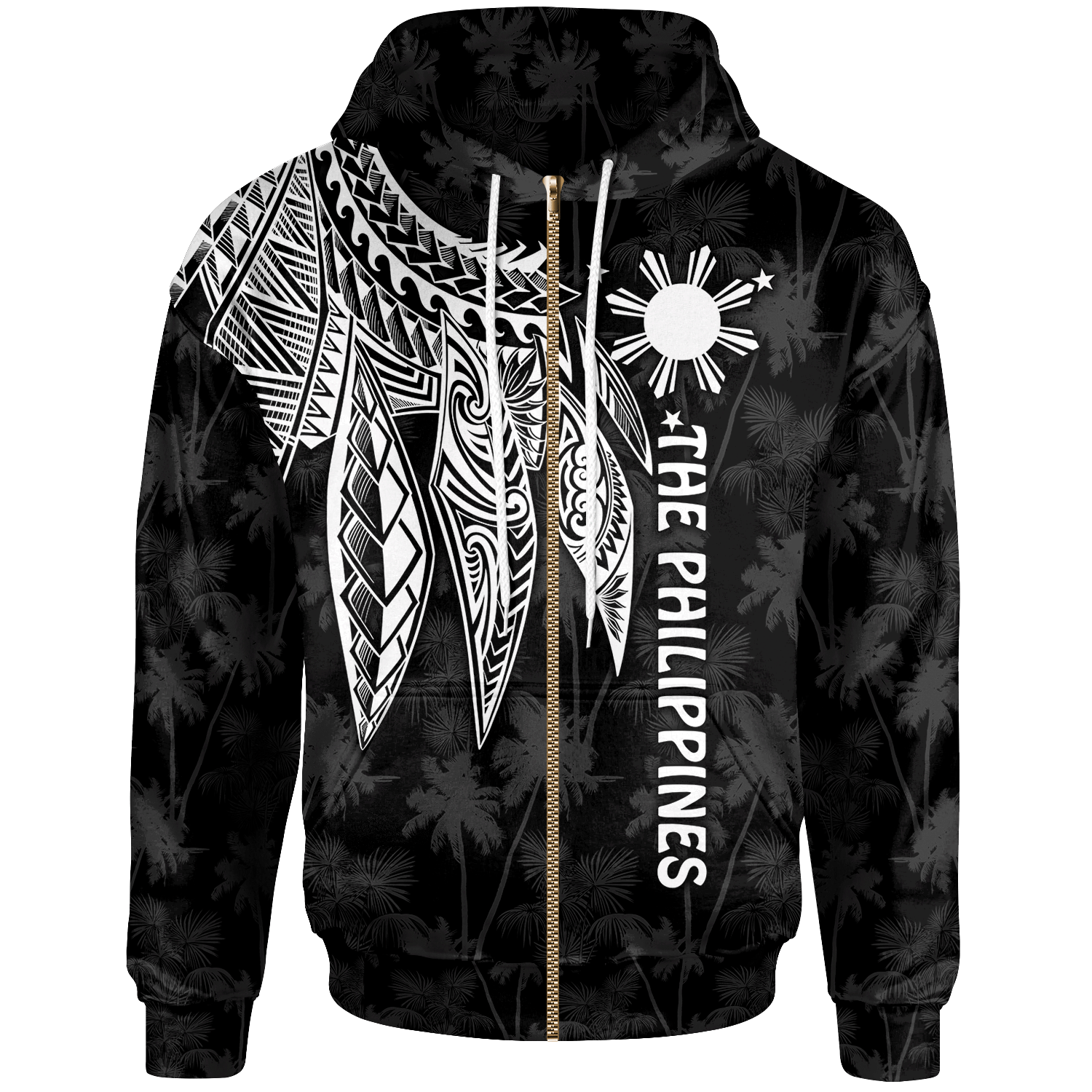 The Philippines Zip up Hoodie Polynesian Wings (White) Unisex White - Polynesian Pride