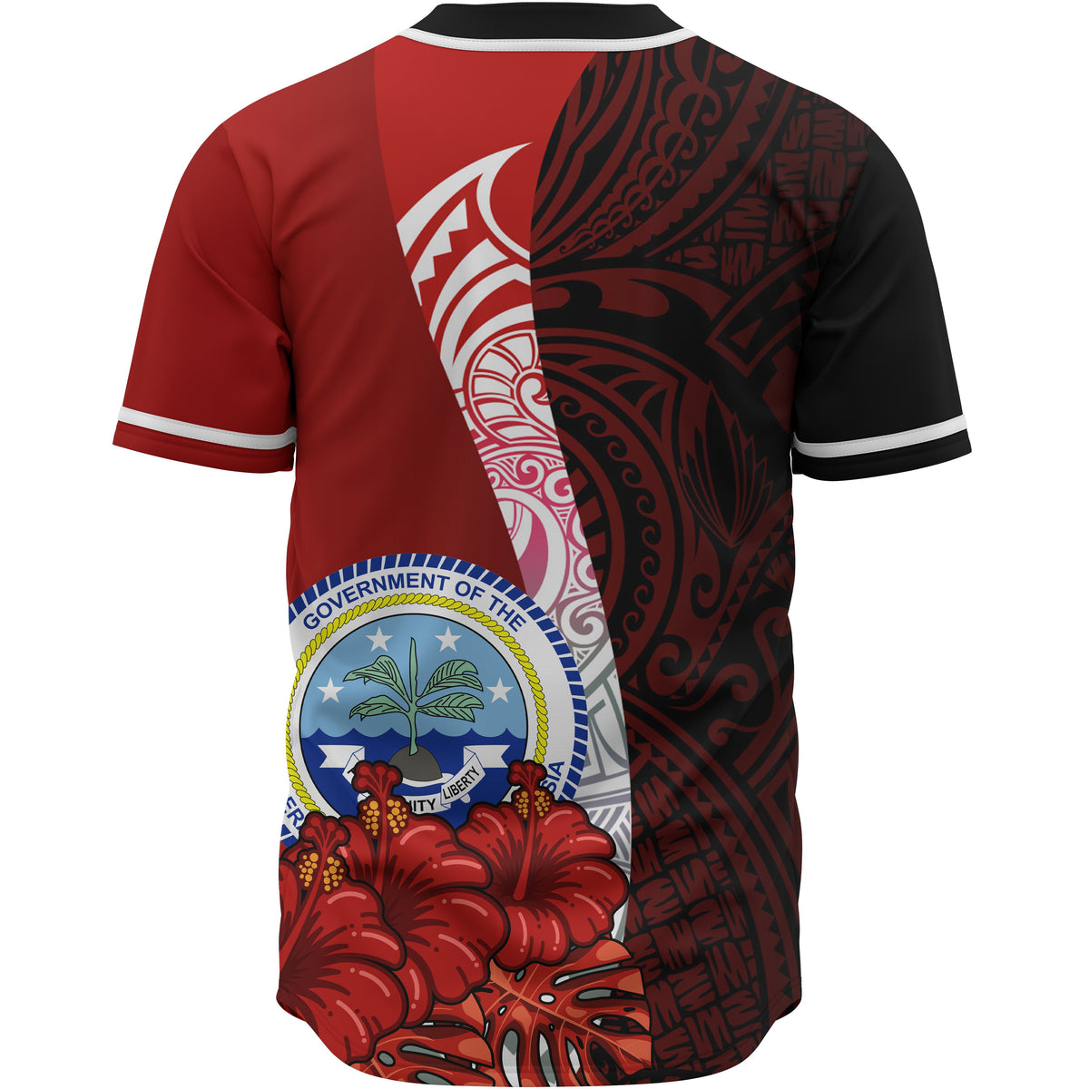Federated States Of Micronesia Polynesian Baseball Shirt - Coat Of Arm With Hibiscus - Polynesian Pride